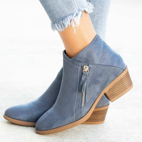 Women's ankle boots with double zipper and chunky low heel