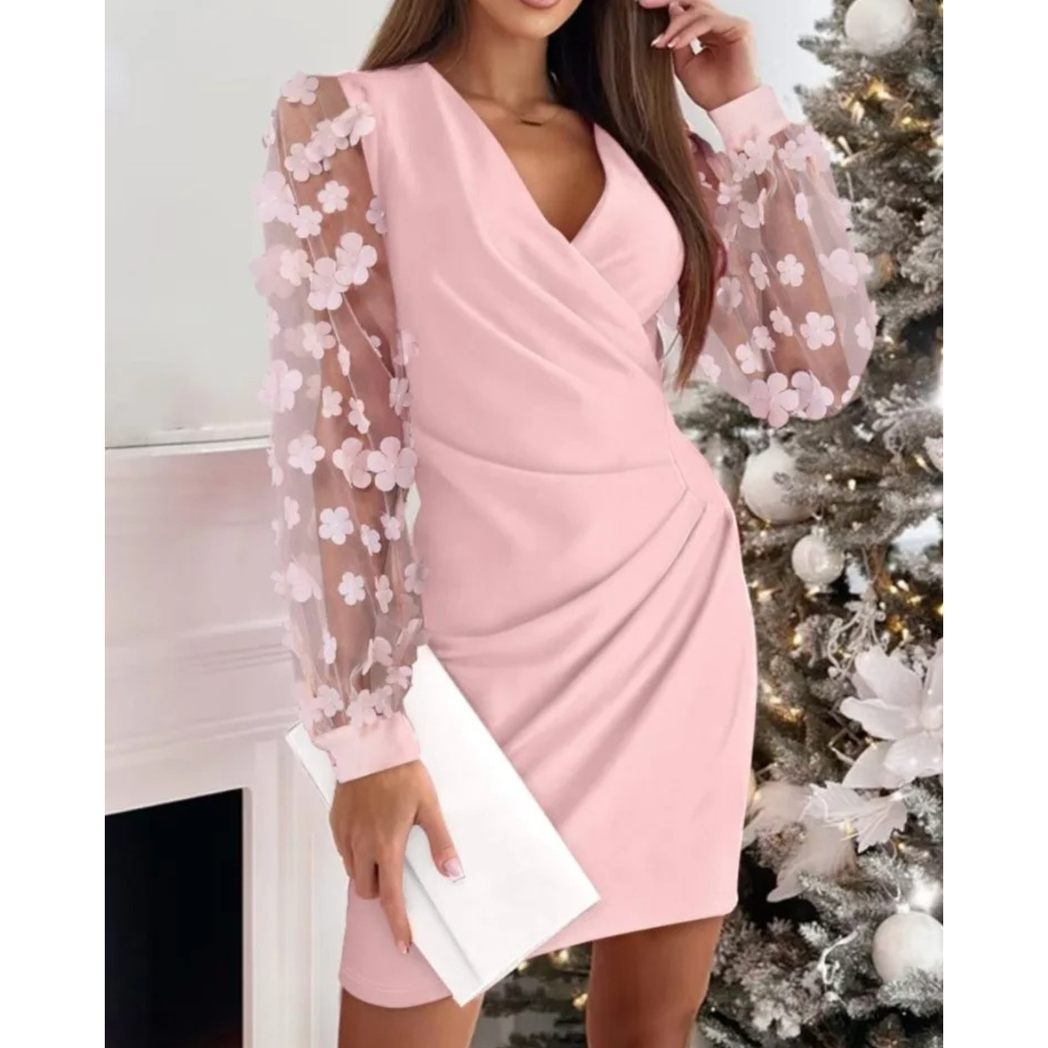 Elegant Women's Cocktail Dress with Sheer Sleeves