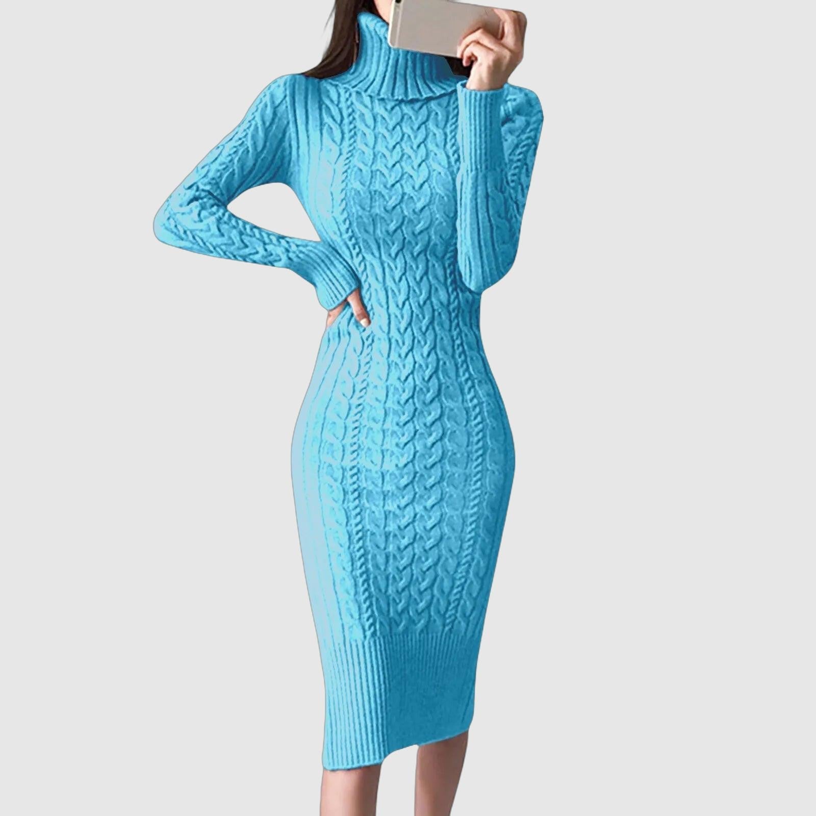 Women's Winter Turtleneck Cable Knit Dress