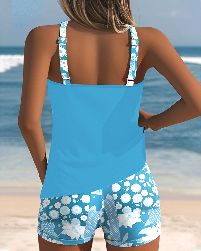 Janet | Swimsuit Tank Top with Printed Boxer Set