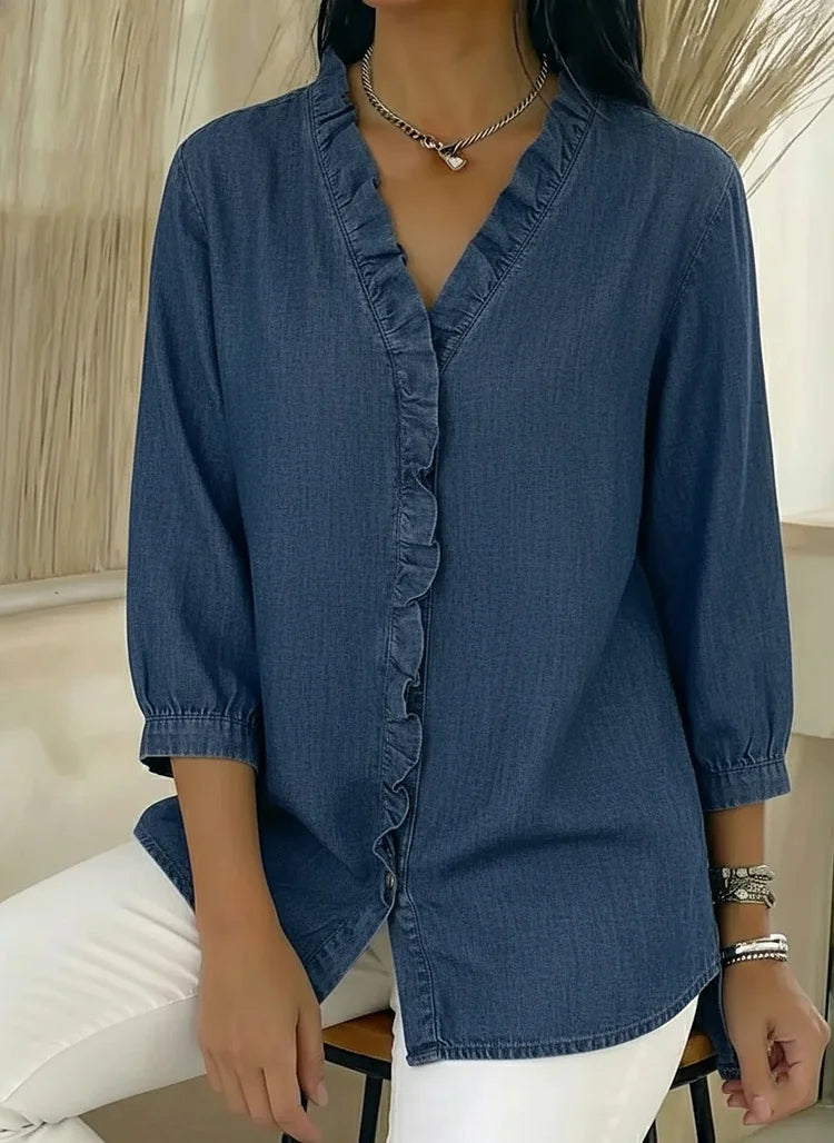 Ellen | Casual Denim Shirt With V Neck