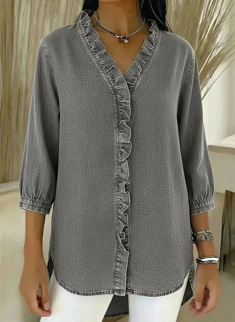 Ellen | Casual Denim Shirt With V Neck