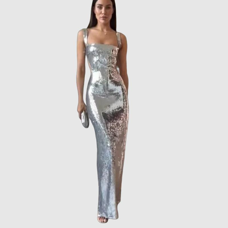 Elegant Floor-Length Sequin Cocktail Dress