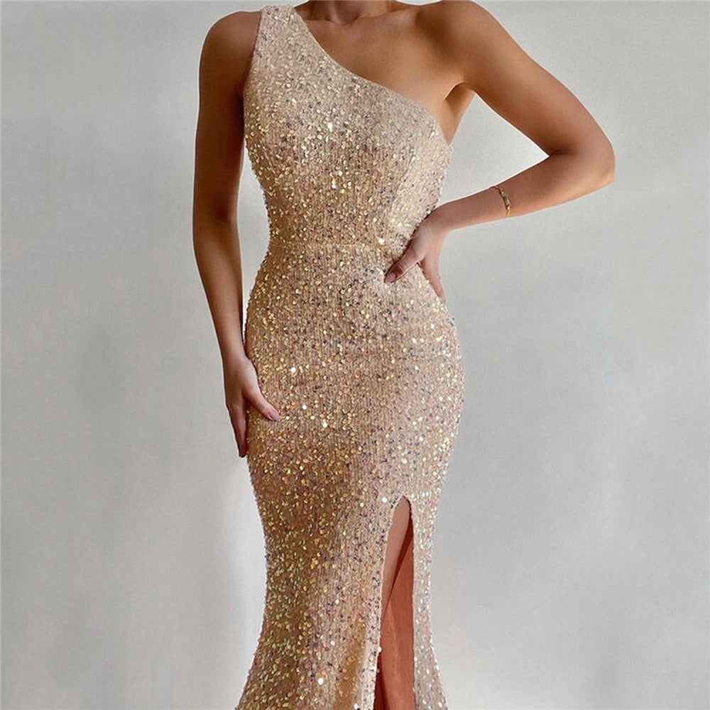 Elegant One-Shoulder Sequin Cocktail Dress
