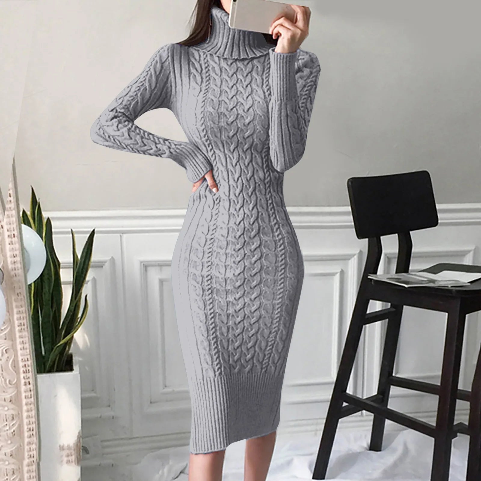 Women's Winter Turtleneck Cable Knit Dress