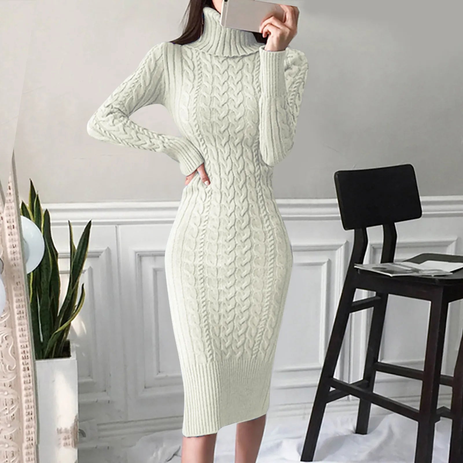 Women's Winter Turtleneck Cable Knit Dress
