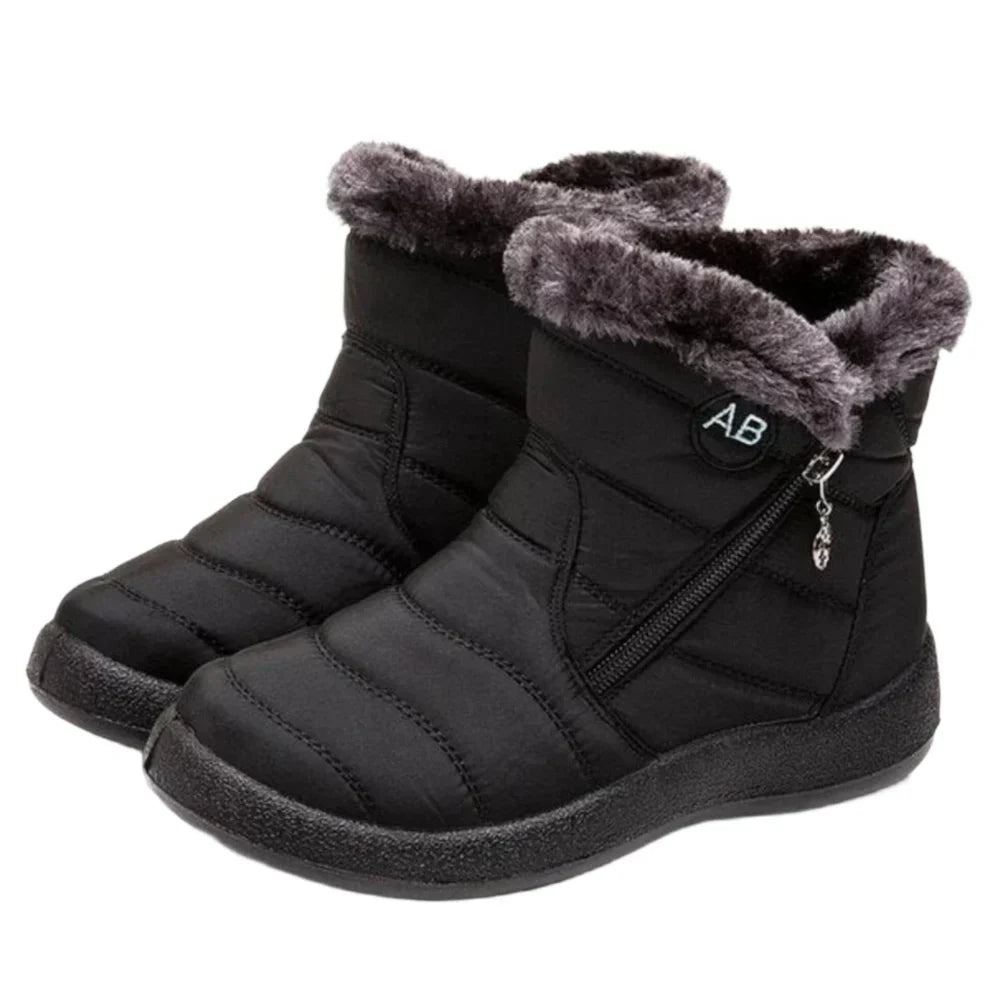 Women's waterproof warm snow boots with flat heel and side zipper