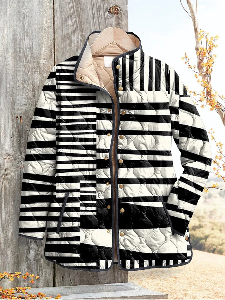 Olivia | Women's Abstract Quilted Jacket in Black and White