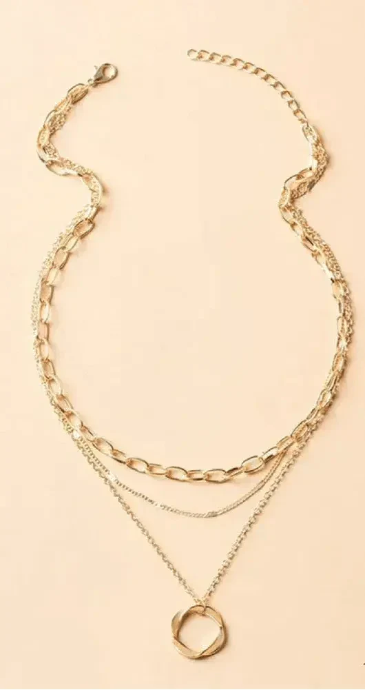 VINTAGE GOLD LAYERED CHAIN & PENDANT NECKLACE