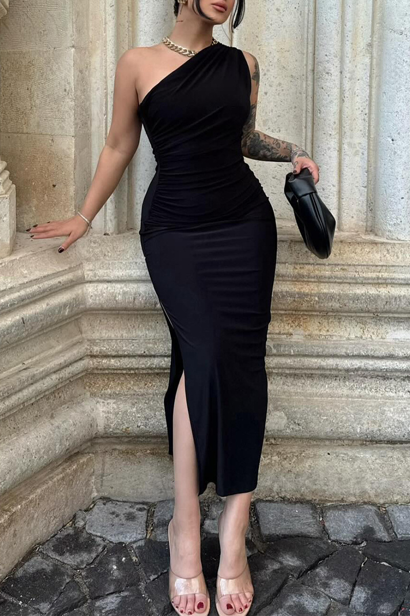 Elegant One-Shoulder Cocktail Dress with Slit