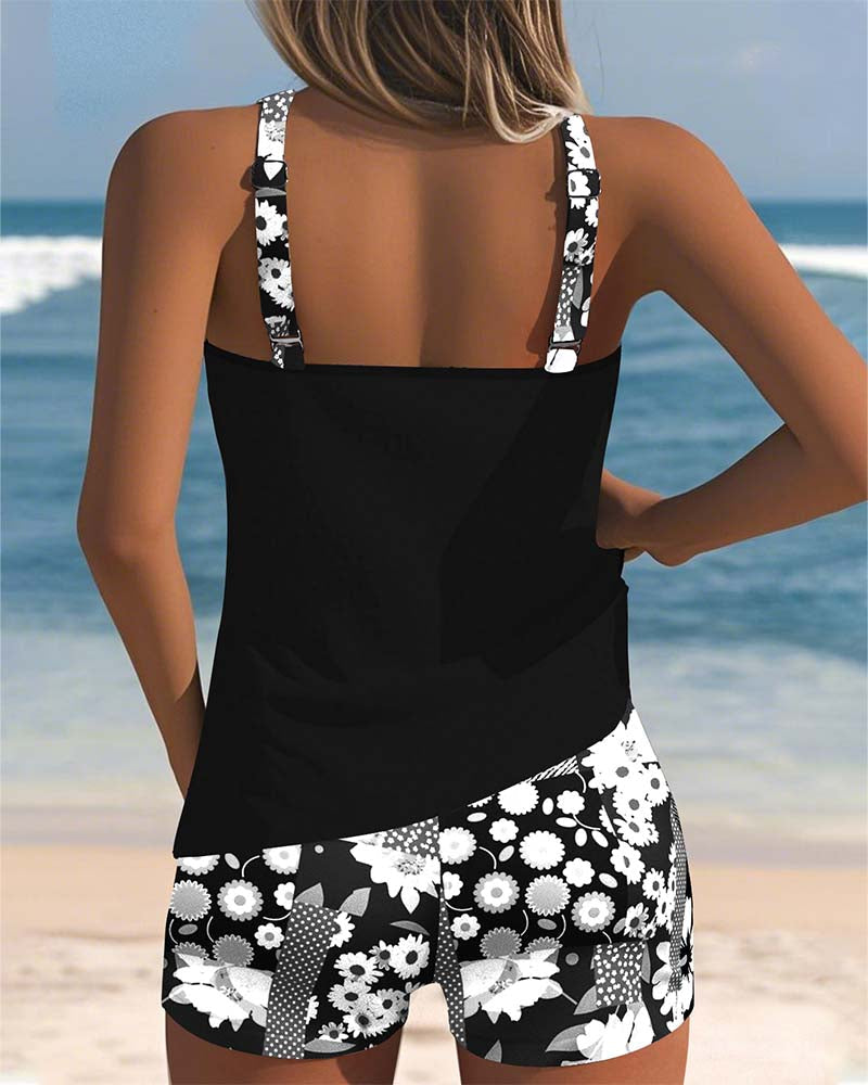 Janet | Swimsuit Tank Top with Printed Boxer Set