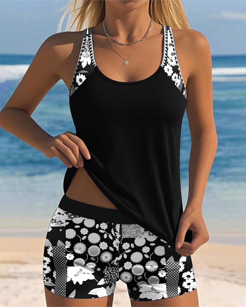 Janet | Swimsuit Tank Top with Printed Boxer Set