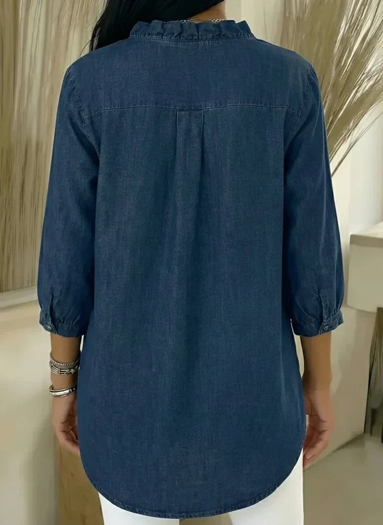 Ellen | Casual Denim Shirt With V Neck