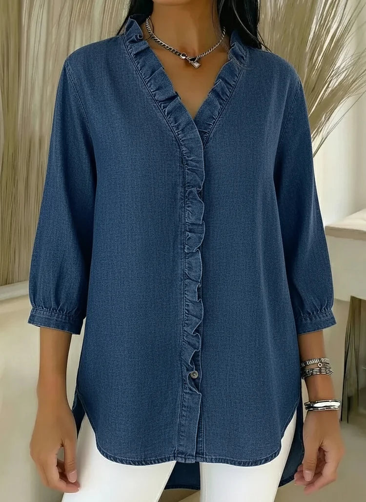 Ellen | Casual Denim Shirt With V Neck