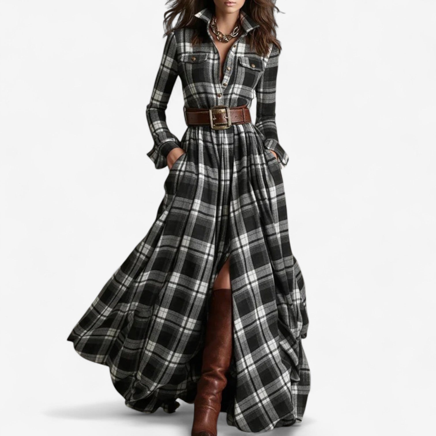 Barbara™ | Timeless Checkered Maxi Dress