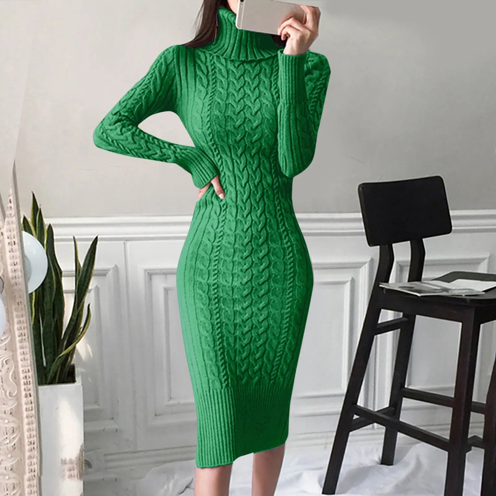 Women's Winter Turtleneck Cable Knit Dress