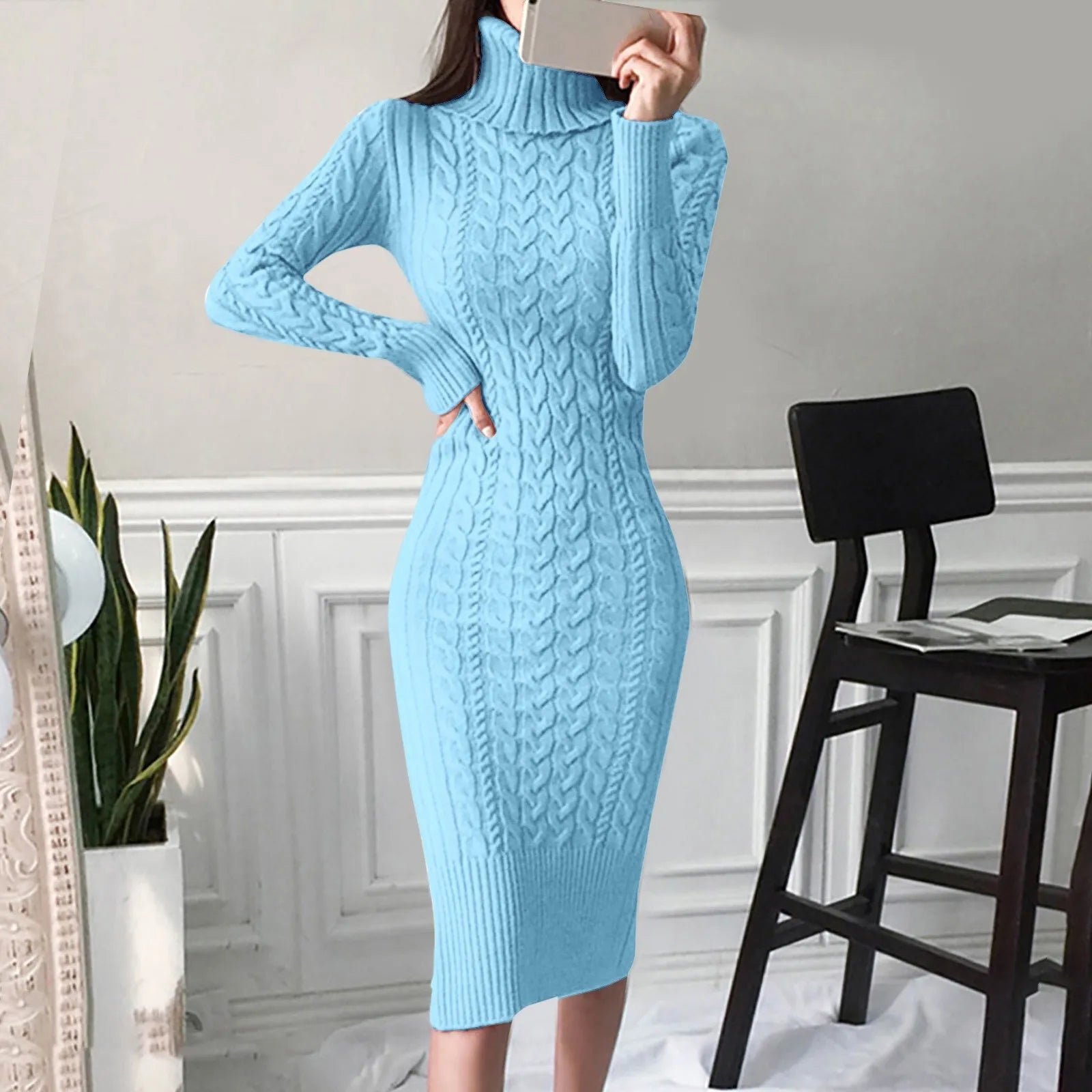 Women's Winter Turtleneck Cable Knit Dress