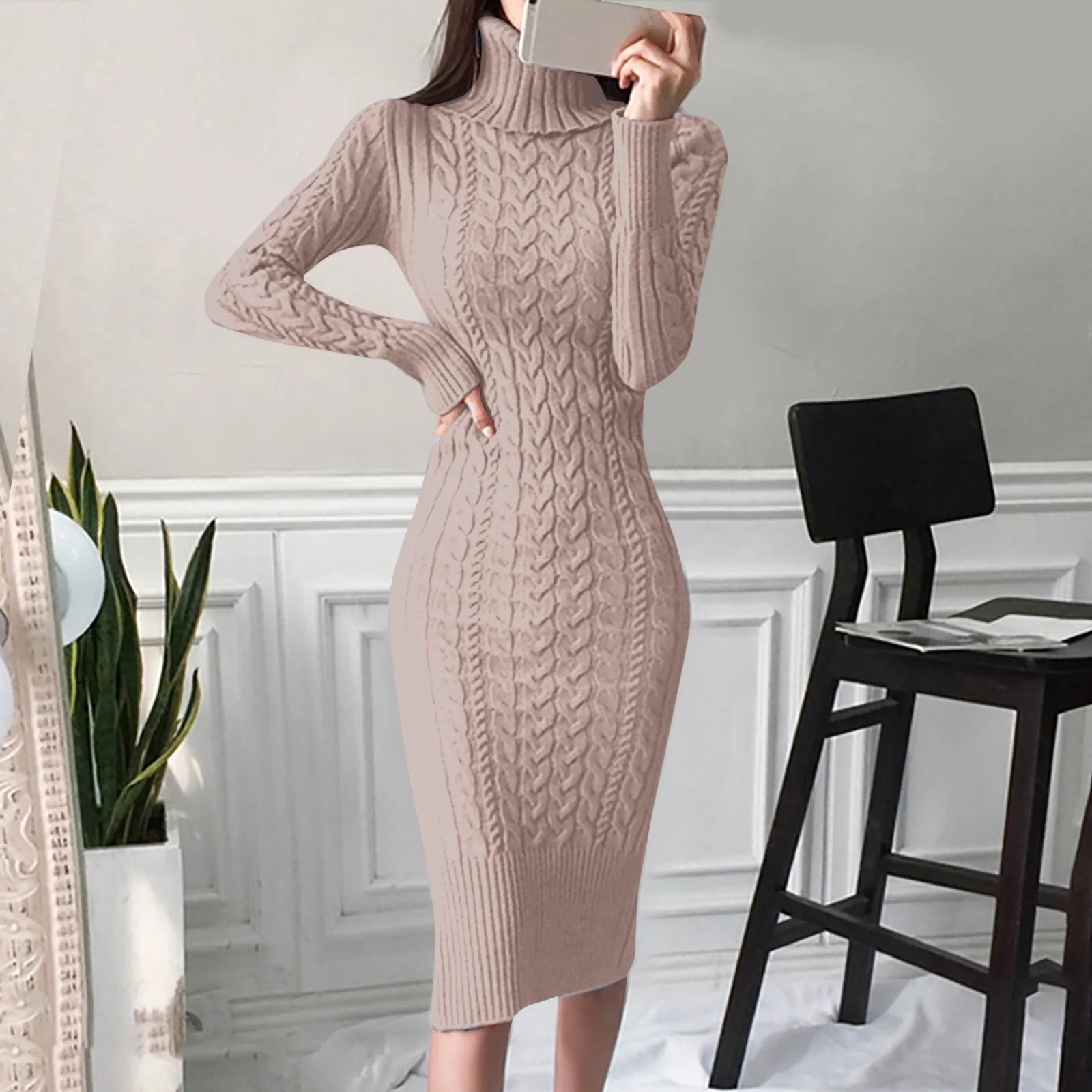 Women's Winter Turtleneck Cable Knit Dress