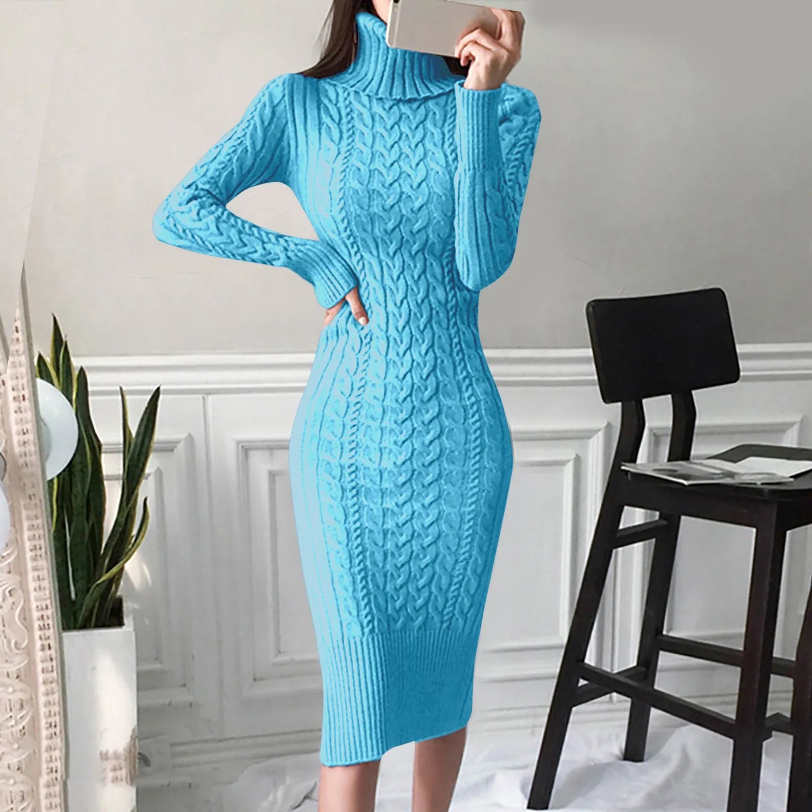 Women's Winter Turtleneck Cable Knit Dress