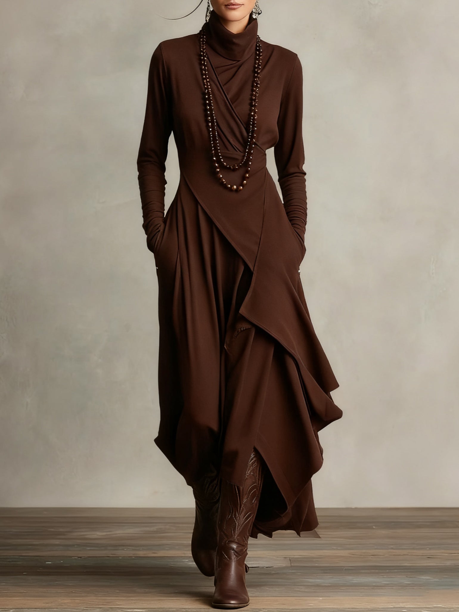 Hayden Zara™ | High-neck Asymmetrical Pleated Maxi Dress