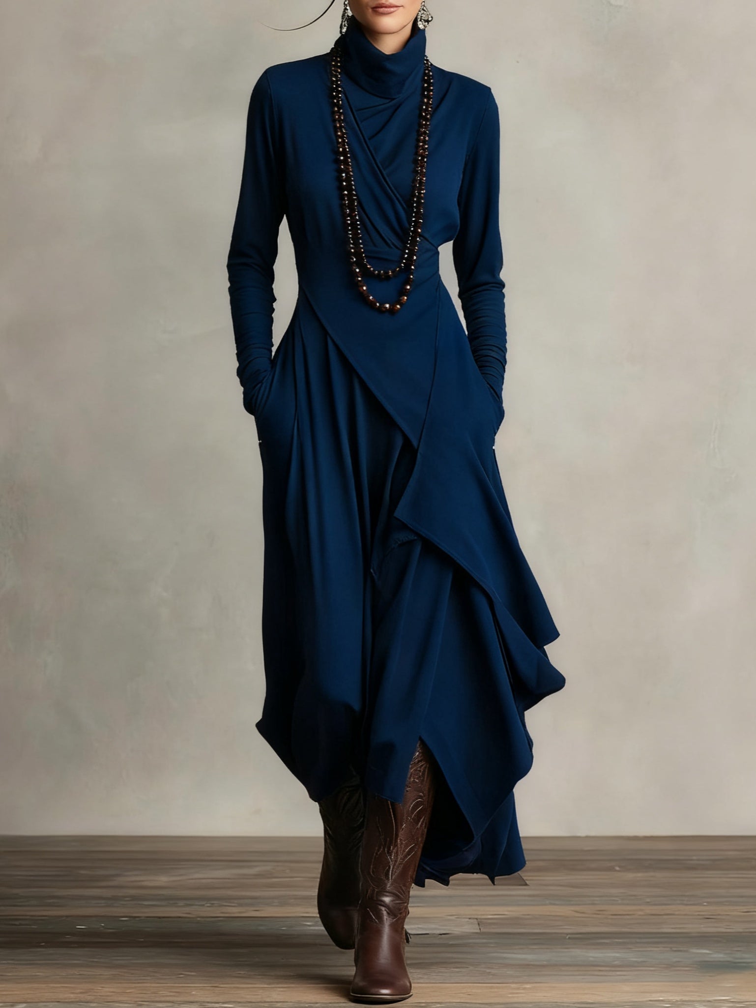 Hayden Zara™ | High-neck Asymmetrical Pleated Maxi Dress