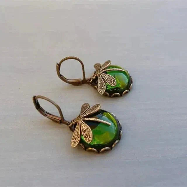 SPHERICAL DRAGONFLY EARRINGS IN ANTIQUE GOLD