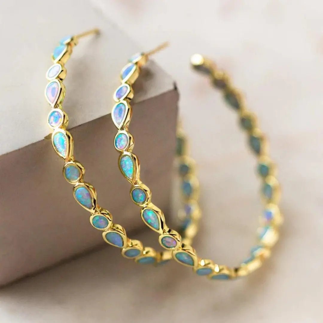 VINTAGE BLUE OPAL GOLD EARRINGS