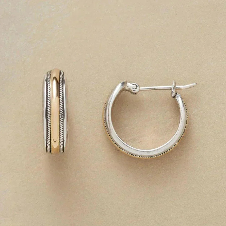 VINTAGE GOLDEN LINE SILVER HOOP EARRINGS